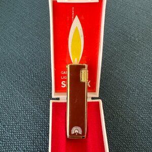 VINTAGE SUNEX SLIM LIGHTER / Brown ENAMEL & GOLD TONE Peacock W Box